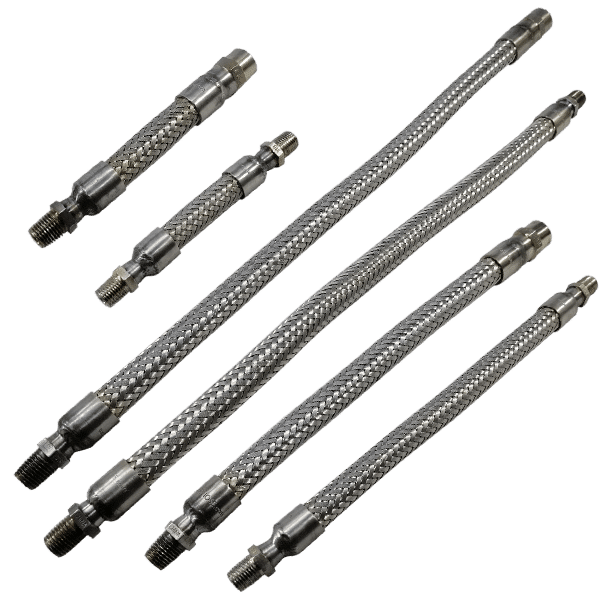 An image showing six Stainless Steel Rigid Flex Hose Side by Side