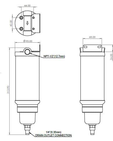 An image showing dimension Model NF-1500 of the super separator.