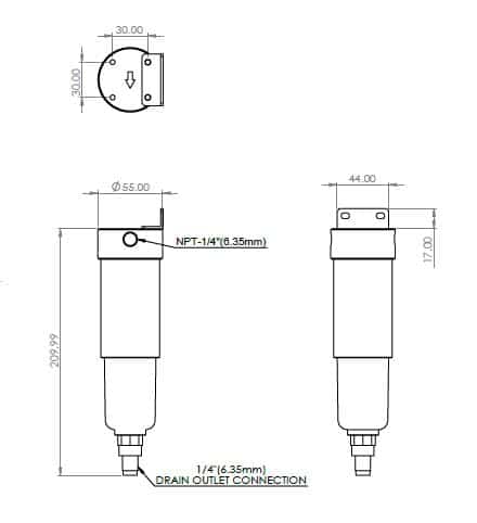 An image showing dimension Model NF-200 of the super separator.