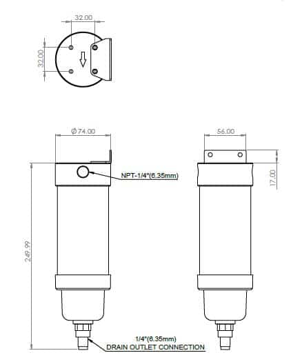 An image showing dimension Model NF-500 of the super separator.