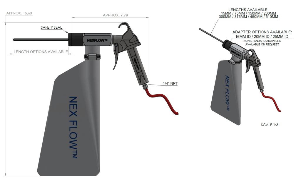An image showing blind hole cleaner dimensions.