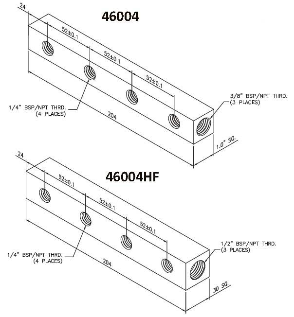 Dimension Chart 46004 and 46004HF