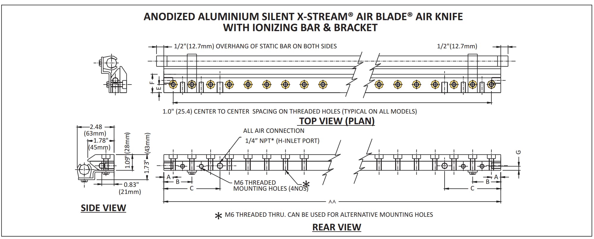 silent x-stream ion air knives dimension