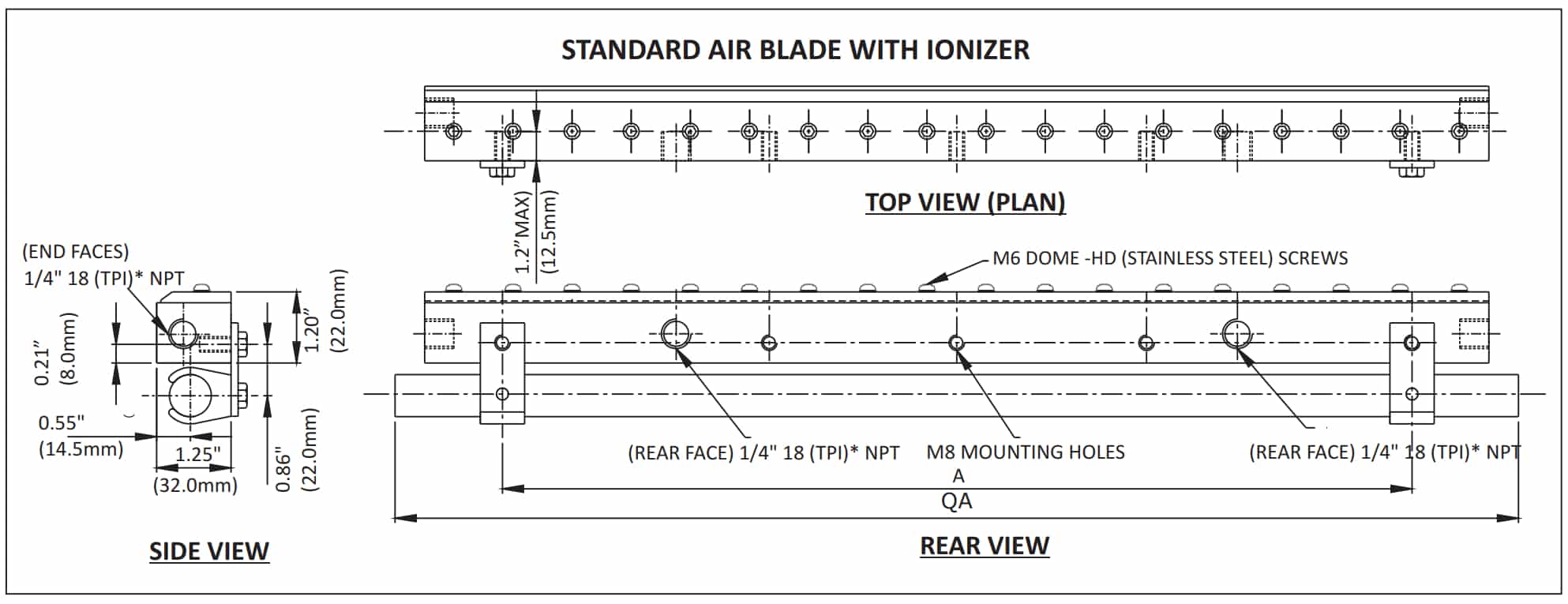 standard ion air knives dimension